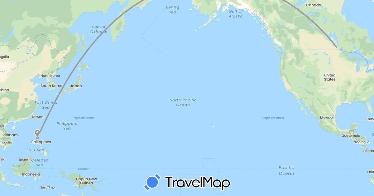 TravelMap itinerary: driving, plane in Canada, Philippines (Asia, North America)