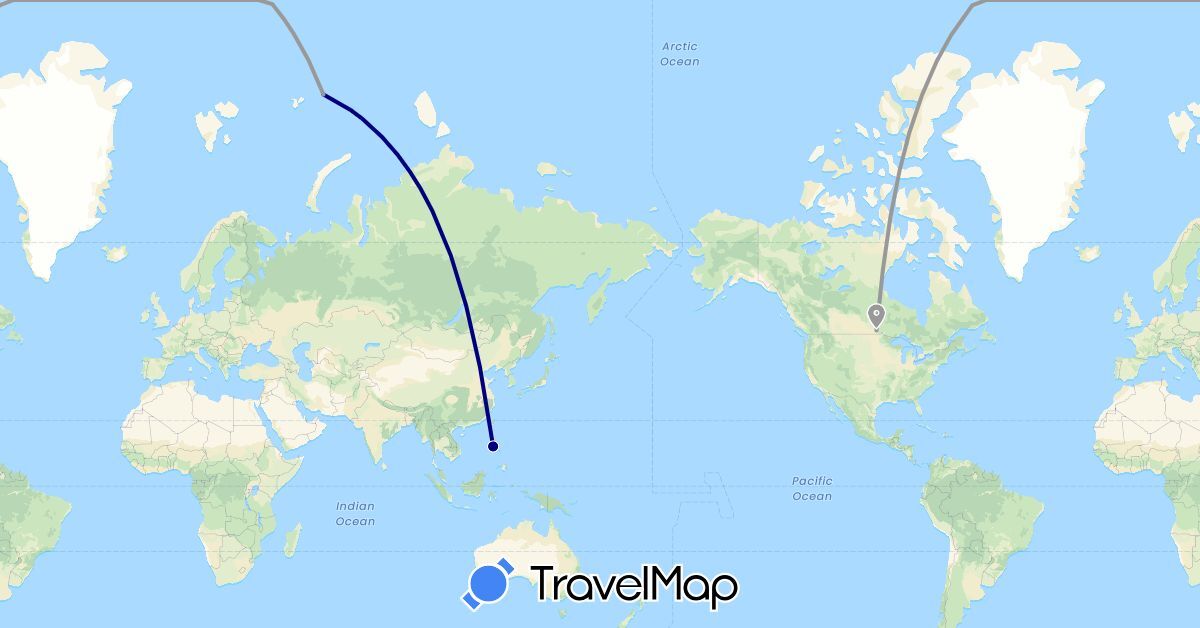TravelMap itinerary: driving, plane in Canada, Philippines, Russia (Asia, Europe, North America)
